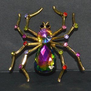 Multi-Color Rhinestone Spider Brooch